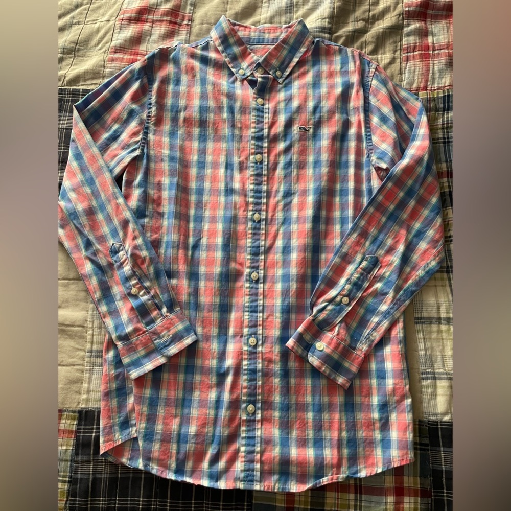 Vineyard Vines Cotton Button Down Plaid Shirt. Medium (12/14). Great condition.